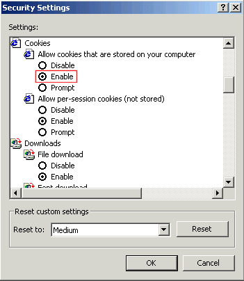 Internet Explorer:
     Cookies-Optionen