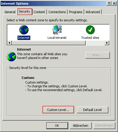 Internet Explorer: activate JavaScript 